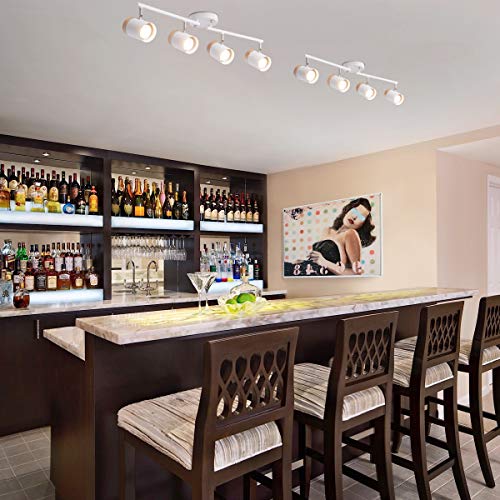 Tehenoo Adjustable Track Lighting Kit, 4-Lights Ceiling Light Gu10 Bulb With Metal And Wood Shade For Living Room, Kitchen, Utility Room (White) #TOP5