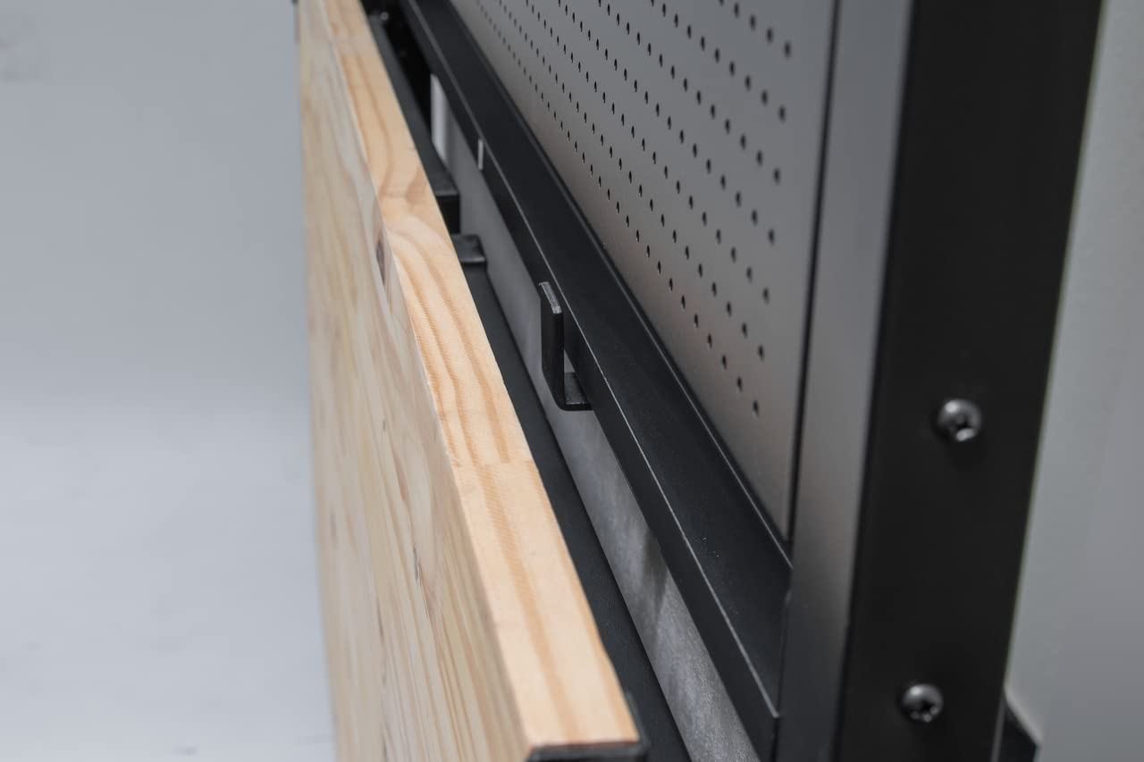 HEMMDAL Werkbank mit Lochrückwand | 150 kg Tragkraft | HxBxT 142 x 121,5 x 64,6 cm | 2,5 cm Starke geölte Holzplatte | klappbar | stabiles Stahlgestell | Profi-Arbeitstisch für Enge Räume