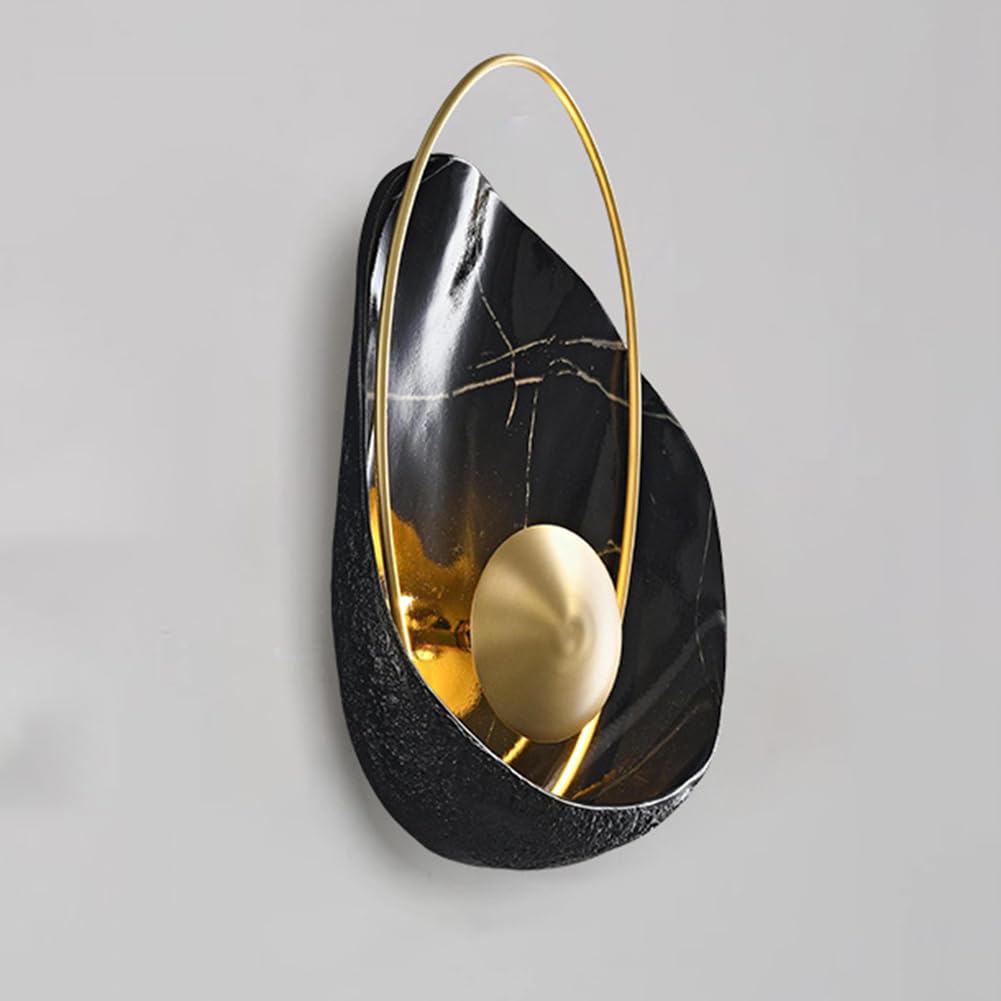 LOGT LED Shell-Design Wall Light Modern 3000K Warm Light Oval 3D Design Synthetic Resin Living Room Lamp Wall Lighting Indoor Gold Metal Lamp for Bedroom, Bedside Table,Black