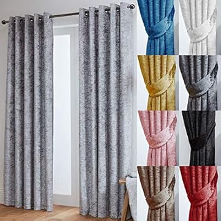 John Aird Crushed Velvet Fully Lined Eyelet Curtains (Silver, 66" Wide x 90" Drop)