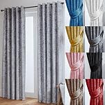 John Aird Crushed Velvet Fully Lined Eyelet Curtains (Silver, 46" Wide x 54" Drop)
