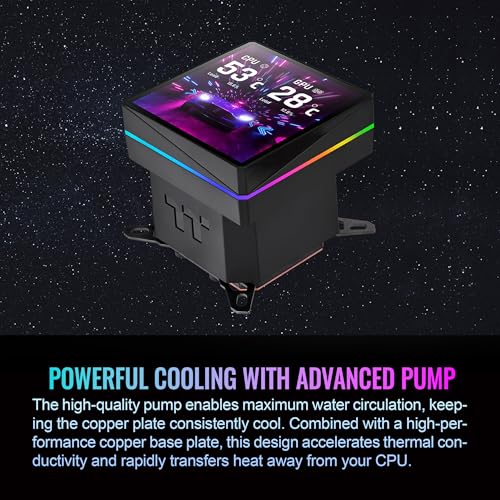 Image of Thermaltake TH360 V3 Ultra ARGB CPU Liquid Cooler; Intel /AMD; 1x360mm 500~2500rpm Single Frame ARGB Fan; 3.95 inch TFT 720x720p LCD; Rotatable Pump Head; TT LCD Screen Control; Black; CL-W474-PL12SW-A