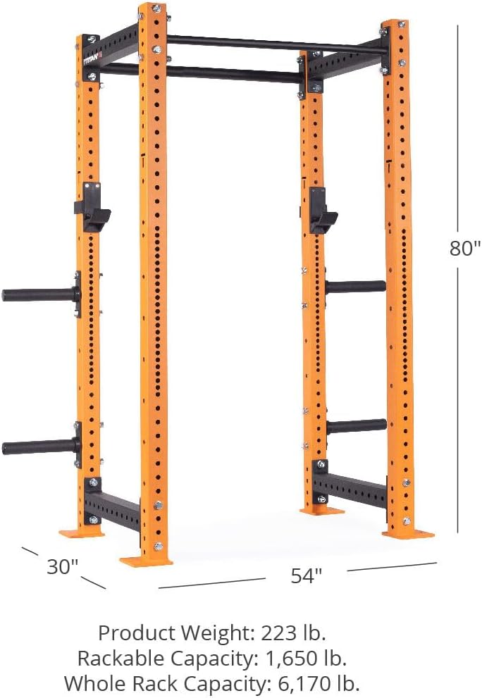 Titan Fitness X-3 Series Bolt-Down Power Rack, Rackable 1650 LB Cage, 1.25" and 2" Pull Up Bars, Standard J-Hooks, Weightlifting and Strength Training