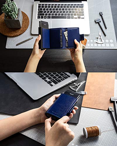 Image of VULKIT Credit Card Holder RFID Blocking Leather Automatic Pop Up Wallet Magnetic Wallet Double Card Case for Men and Women