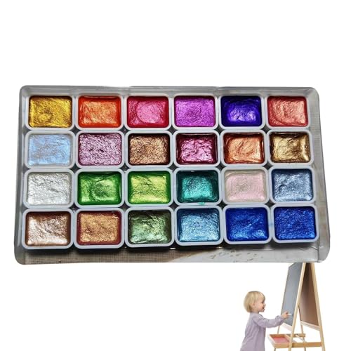 Juego de acuarelas perlecentes - paleta de 24 colores | Kit de herramientas de pintura para estudiantes, acuarelistas para principiantes, artistas profesionales, manualidades de bricolaje -te