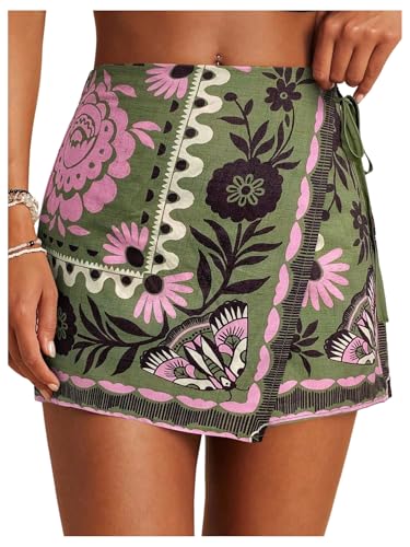 Image of SweatyRocks Women's Boho Mini Skirts Floral Shorts Tie Side Wrap Skorts