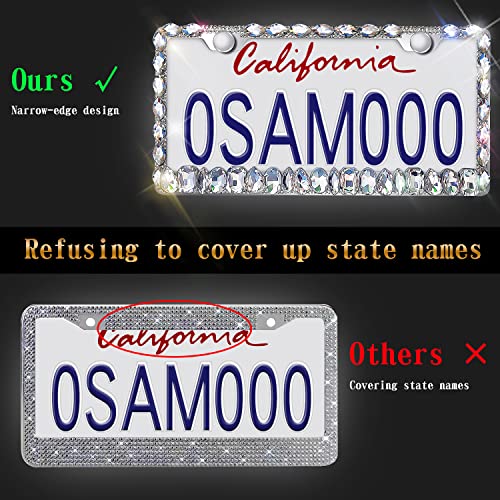 Murimt Bling License Plate Frame For Women,2 Pack Stainless Steel Rhinestone License Plate Frames | Holder Handmade Glitter Crystal Diamond Lincense Plate Cover For Girl Bedazzled Sparkly (White)… #TOP4