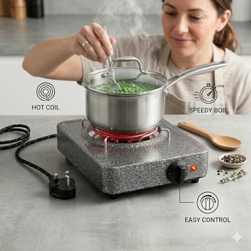 Image of Electric Hot Plate 1500W Single Burner | Portable Electric Stove with Fast Heating Coil | Heavy Duty Hot Plate with Temperature Control for Kitchen, Office & Travel