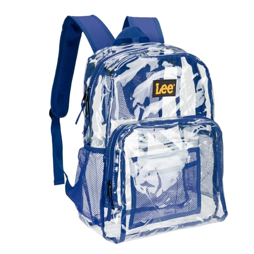Lee Clear Water Resistant Backpack for Girls - Durable Plastic See Thru Bag for Casual Use, Stadiums, Concerts, Schools (Clear Blue)