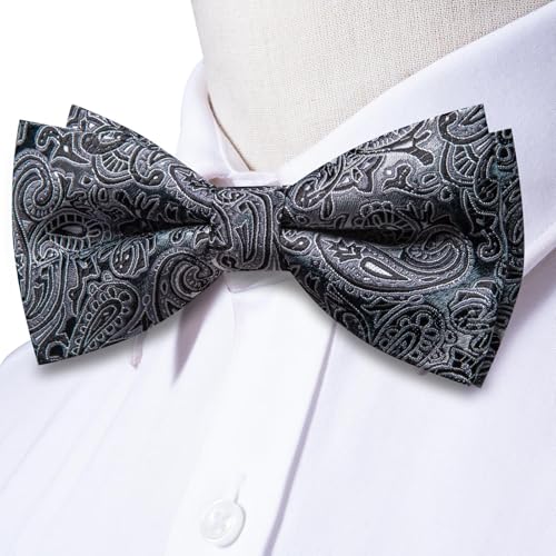 Image of Hi-Tie Bow Ties for Men Pre-Tied Pocket Square with Cufflinks Mens Bowtie Sets for Wedding Formal Party