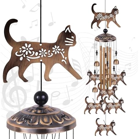 Cats Wind Chimes Xmas Gifts for Mom, Grandma, Family, Hanging Cat Ornaments, Dog Windchime for Home, Garden, Balconies, Room, Patio, Indoor, Outside Decoration, Bronze Wind Catcher, Memorial Wind Bell Cover
