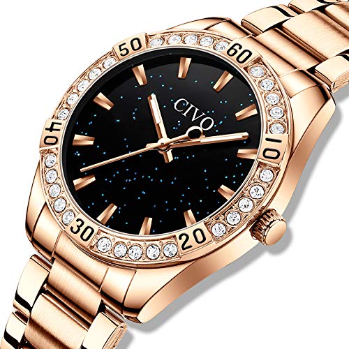 CIVO Montre Femme Acier Inoxydable Etanche Celeste Strass Analogique Quartz Mode Entreprise – Image 3