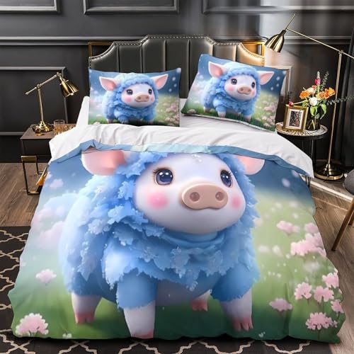 Housse de couette cochon ultra douce 3 pièces contre les allergies
