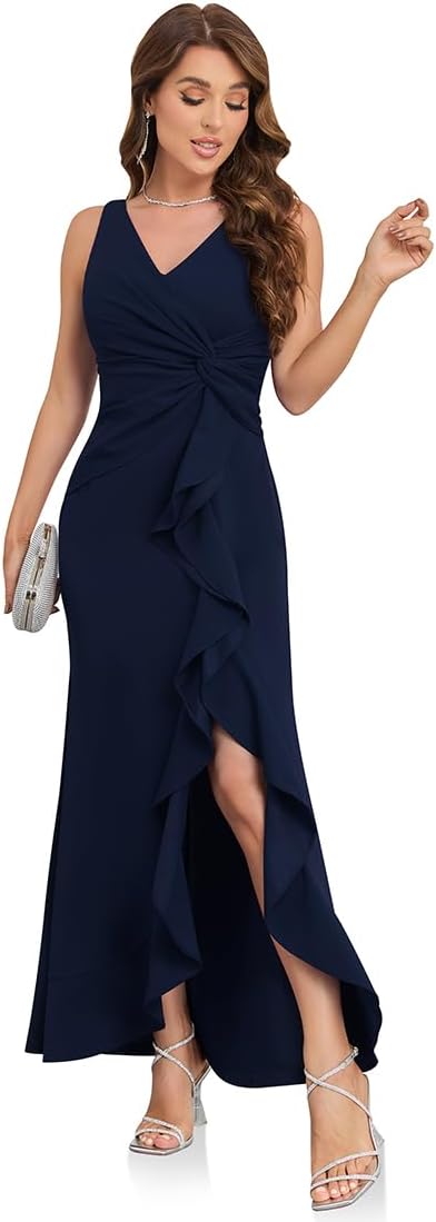 OEZ Long Formal Dresses for Women Wedding Guest Elegant Evening Party Cocktail Dress Sexy V Neck Sleeveless Gowns Dresses - Image 2