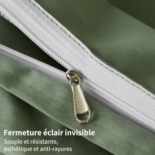 Housse de couette satin de coton 200x200 parure de lit vert soyeux - 6