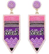 Teacher Earrings Beaded Pencil Earrings for Women Colorful Pencil Drop Dangle Earrings Statement ...