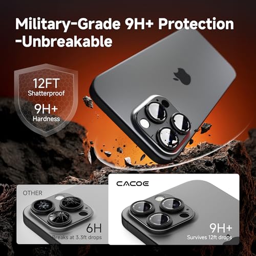 Image of CACOE Metal Camera Lens Protector for iPhone 15 Pro /15 Pro Max, 9H Tempered Glass with Aluminum Frame, HD Clarity & Scratch-Resistant Camera Screen Protector Cover Accessories(Black)