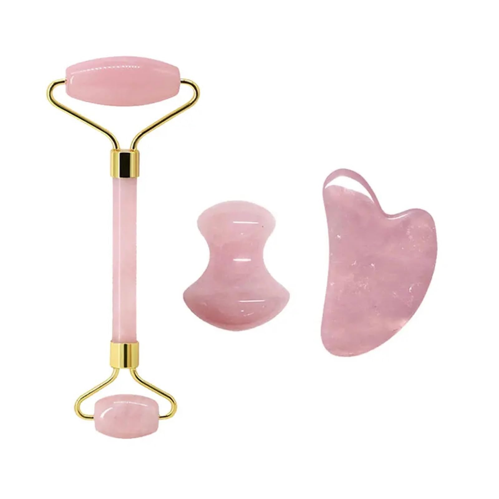 Rose Quartz Face Jade Roller Massagers Guasha Set Gua Sha Tools Natural Stone Gouache Scraper for Massage Beauty Tool(Type 12)