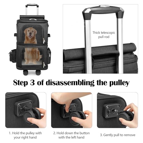 Katzenrucksack, Katzentrager Rucksack mit Zwei Fächern Haustier Hunde Katzen Rucksack Raumkapsel mit abnehmbaren Rädern Rucksack für 2 kleine Katzen Hunde und Kaninchen