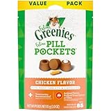 Greenies Feline Pill Pockets for Cats Natural Soft Cat Treats, Chicken Flavor, 3 oz. Pouch (85 Treats)