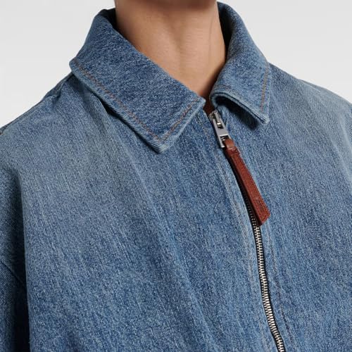 Women's Denim Jacket Draped Loose Fit Zip-Up Collared Casual Bomber Style Coat Lightweight Outerwear4