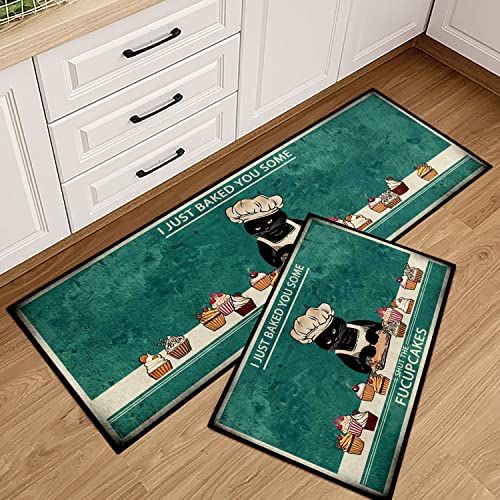Xiumei Retro Vintage Kitchen Decor Funny Cat Kitty Blue Kitchen Rugs Farmhouse Style Teal Kitchen Accessories And Decor I Just Baked You Some Cakes #TOP1