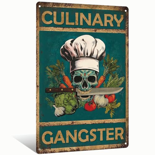 Culinary Gangster Retro Metal Sign Gift For Chef Gift For Cooking Lover Kitchen Funny Vintage Tin Sign Funny Wall Art Home Bar Cafe Garage Home 8 X 12 Inch (25130)