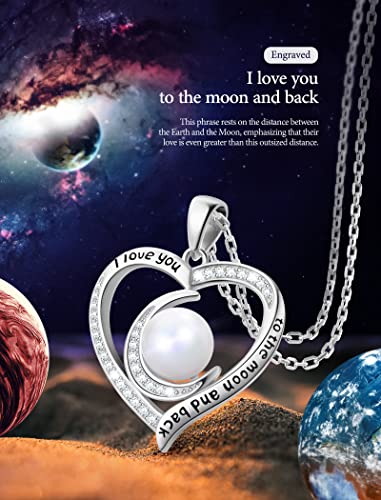 Pearl Necklace, Sterling Silver Birthstone Necklace For Women Shiny Danity June Birthstone Jewelry, Heart Necklaces Mother's Gifts For Mom Wife Daughter #TOP4