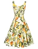 Belle Poque Womens 1950s Vintage Floral Dress A-Line Swing Tea Party Dress Pineapple S