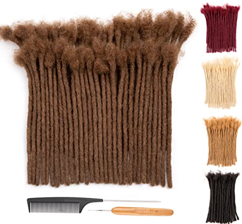 DAIXI 8 Inch 30 Strands 100% Real Human Hair Dreadlock Extensions for Man/Women Full Head Handmade 0.8cm-1.2cm Thickness Crochet Braids Dreadlocks Bulk with Needle and Comb (8 Inch, #30)