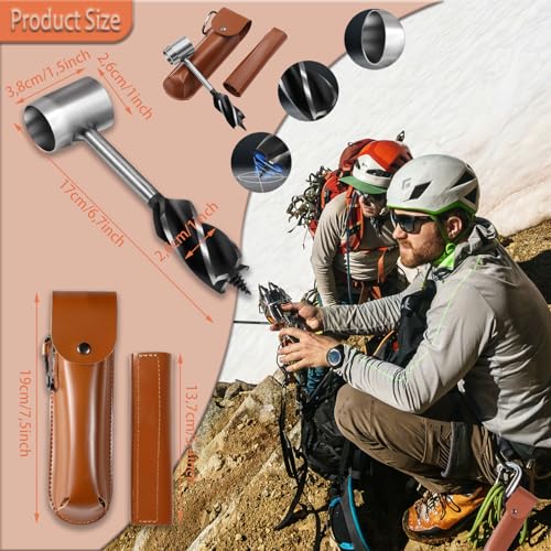WhaleO Handbohrer Holz Handbohrmaschine mit Lederhülle, Handbohrer Bushcraft Manueller Überlebensbohrer mit Handkettensäge und Bushcraft Handschuhe für Bushcraft-Siedler,Camping Rucksackreisen