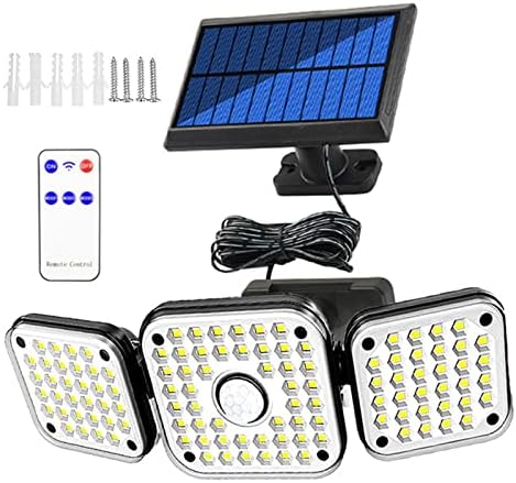 eYotto Solar Outdoor Light,3 Heads Solar Flood Light with Remote Control,112 LED 2000LM Security Light, 6500K Motion Sensor Light,IP65 Waterproof Wall Lamp for Garden Patio Garage Yard Porch Pathway