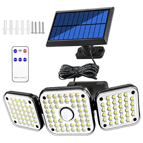 eYotto Solar Outdoor Light,3 Heads Solar Flood Light with Remote Control,112 LED 2000LM Security Light, 6500K Motion Sensor Light,IP65 Waterproof Wall Lamp for Garden Patio Garage Yard Porch Pathway Cover