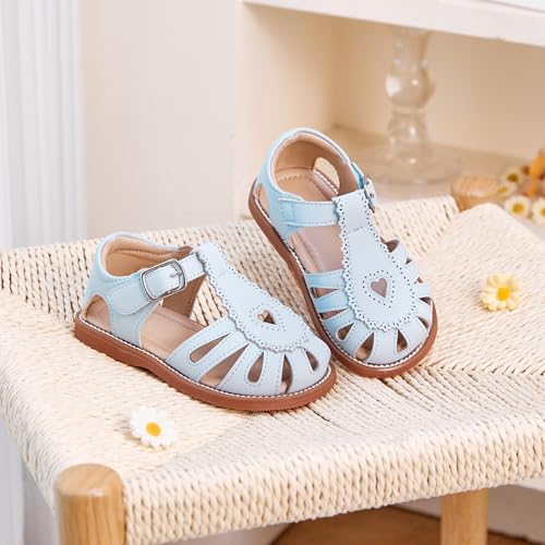 Image of Kolan Toddler Girl Sandals Open Toe Flat Princess Dress Shoes Little Kids