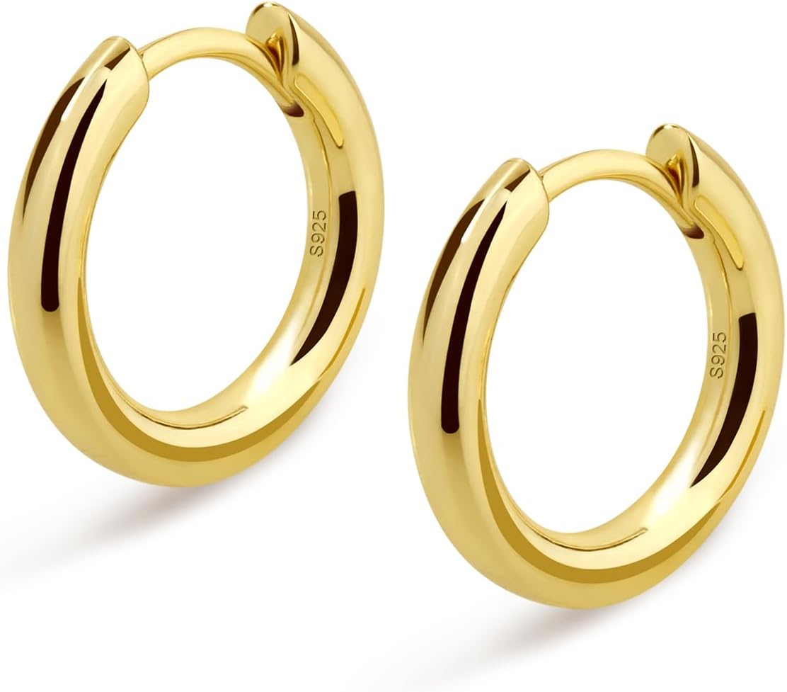 KRKC&CO Hoop Earrings Sterling Silver for Men, White Gold Plated/Black Earrings Sets, Hypoallergenic, Christmas Birthday Gift for Him, Small Piercing Jewelry for Men & Women, 10, 12,15mm