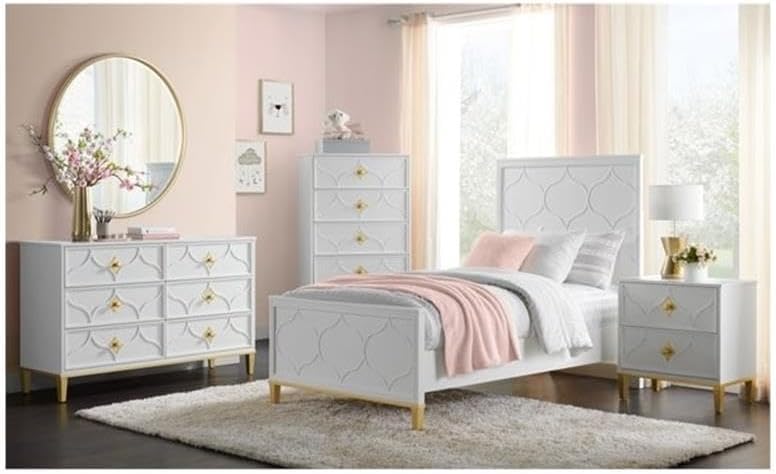 Home Square Emma 2 Drawer Nightstand in White and Gold - Set of 2