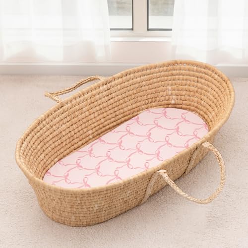 Image of PHF 3 Pack Soft Bassinet Sheets, Floral & Bow Breathable Comfy Cradle Sheets for Baby Boys, No Slip Universal Fit for Most Cradle and Bassinet Mattress, Floral & Bow