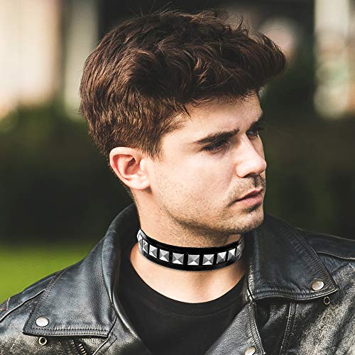 Skeleteen Biker Leather Studded Choker - Gothic Punk Rock N Roll Jewelry Accessories Leather And Metal Collar Costume Necklace #TOP5