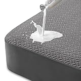 Hanherry 100% Waterproof Queen Size Mattress Protector, Grey, Rayon Made from Bamboo Terry Surface, 3D Air Fabric, 16 inch Deep Pocket, Cooling, Noiseless, Smooth, Breathable, Fits 21 inches