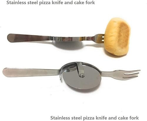 Miniatura 7 de Cuchillo y tenedor para pizza, cortador de pizza de acero inoxidable 430, cuchillo para tartas, tenedor de pastel, cortador de pizza súper afilado y