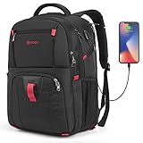 POSO Laptop Travel Backpack 17.3 Inch Computer Bag with USB Port Business Rucksack Hiking Knapsack Multi-Compartment Men Backpack for Dell Alienware Series/HP/Lenovo/Acer (Black)