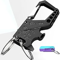 Vista 8 de Hephis Llavero resistente con forma de calavera, herramienta de escape de emergencia para automóvil, cortador de cinturón de seguridad