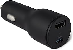 Amazon Basics Fast-Charging Car Charger, Dual-Port, 1 USB-C + 1 USB-A, 48W, Black