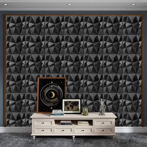 LeapBeast 3D Wandpaneele,Platten Paneele,POLYSTYROL MATERIAL 30 * 30cm Matt weiß, Dauerhaft, Nicht Verformbar, Wasserfest, Hitzebeständig, Geruchsneutral PVC Wandplatten,Gaming Zimmer (S150-Schwarz)