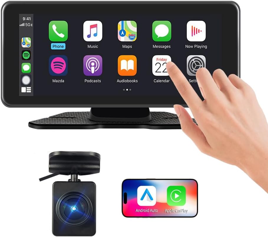 VSYSTO Portable Car Stereo, Support Wireless Apple Carplay & Android Auto, 6.86" Touchscreen WiFi Truck Dash Cam with HD 1080P Camera for Semi Trailer Van Tractor RV, Two Mounting Brackets (Black-A)