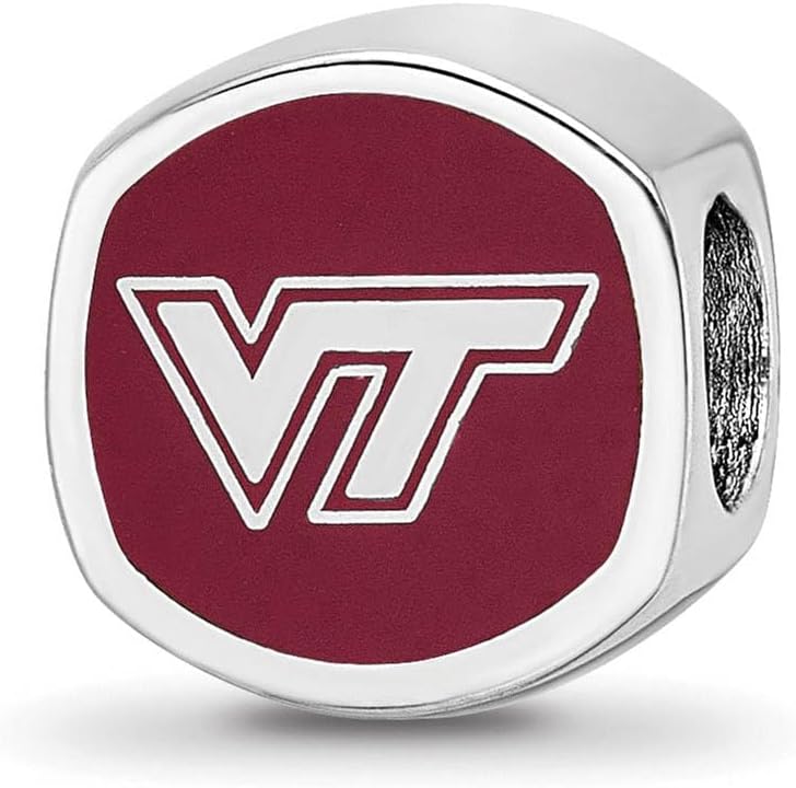 Sterling Silver Virginia Tech VT Cushion Shaped Logo Bead Charm