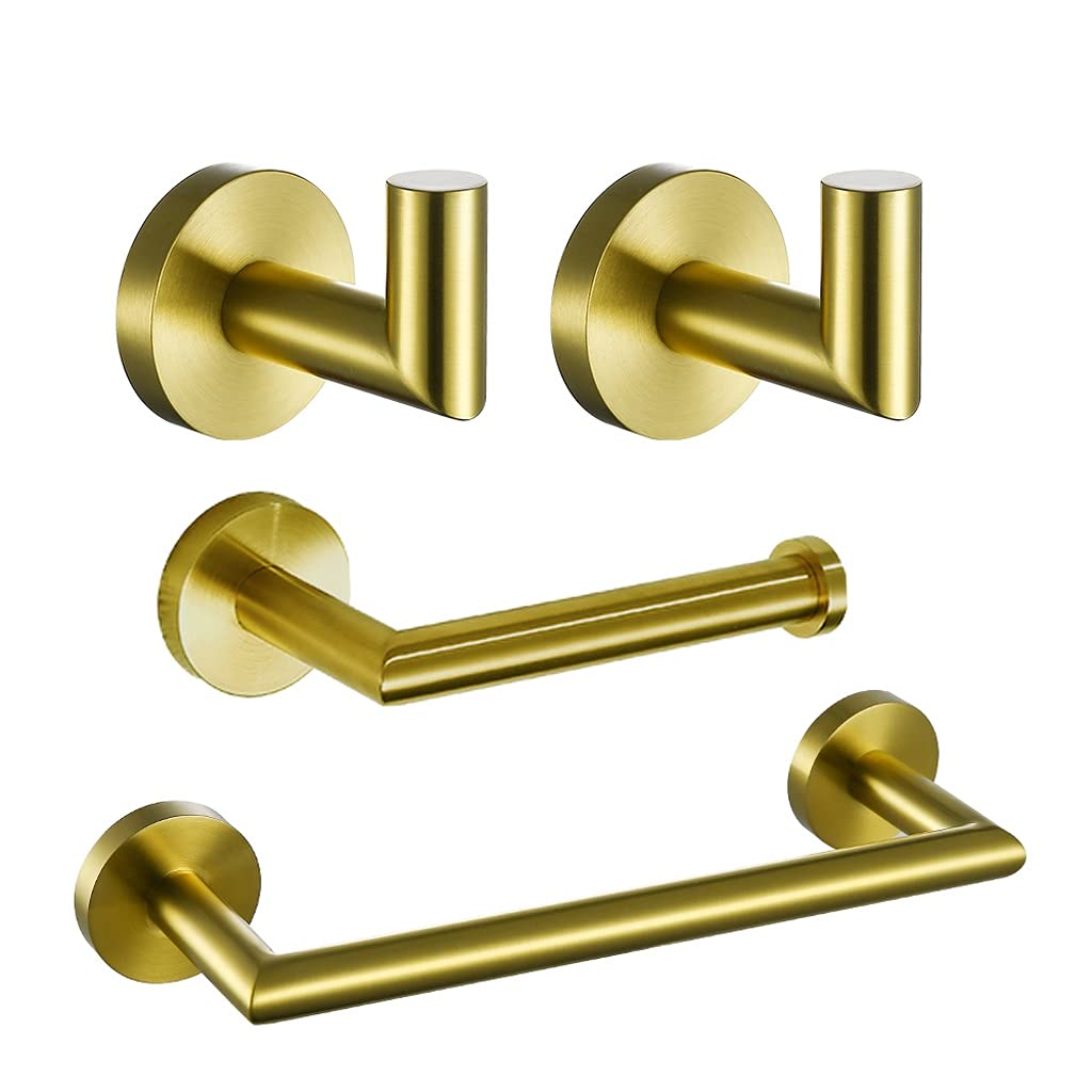 FFOCCO Juego de Accesorios de baño chapados en Oro, toallero, toallero, Soporte de Papel higiénico, Gancho para Bata, Accesorios de baño Dorados de Acero Inoxidable Present