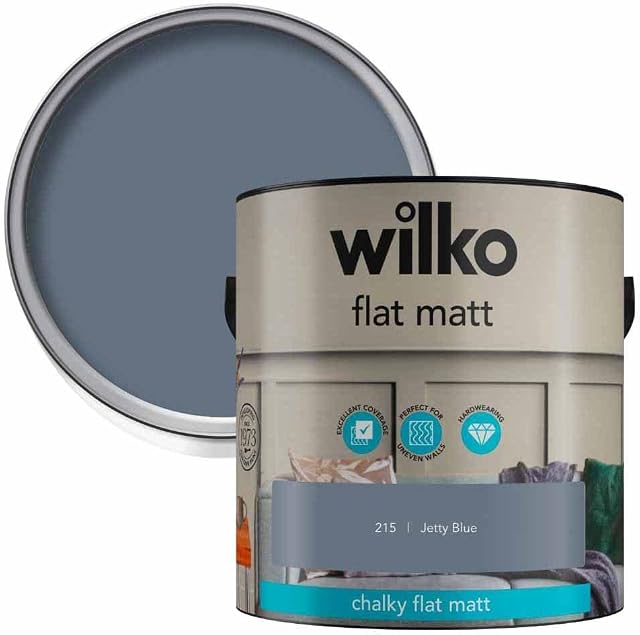wilko Flat Matt Jetty Blue Emulsion Paint, Flat Matt Finish Emulsion Paint, Hardwearing Emulsion Paint, 2.5L