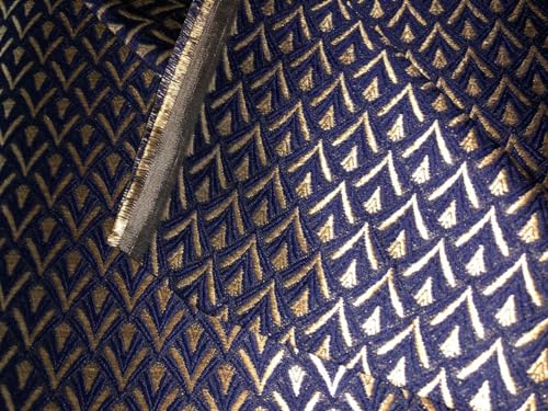 Tissu brocart au mètre bleu marine noir or métallisé BRO913 large 137cm