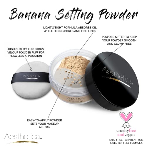 Aesthetica Banana Loose Setting Powder - Flash Friendly Superior Matte Finish Highlighter & Finishing Powder - Includes Velour Puff - Thumbnail 2